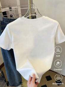 Short-Sleeved T-Shirt For Spring/Summer 2026, Made In Mexico, 180 Grams. Cartoon Print, Couple Design, Suitable For Indoor Or Outdoor Wear. Crew Neck, Unisex, Ideal For Office And Leisure. One-Pack. - 白色的 - 查看 3