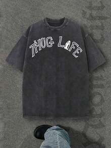 Women's Comfortable And Washed Vintage Casual T-Shirt, Short Sleeve Round Neck T-Shirt, 100% Washed Cotton And Versatile For Men, Suitable For Daily Wear And Outfits, Unisex Style. - 黑色 - 查看 6