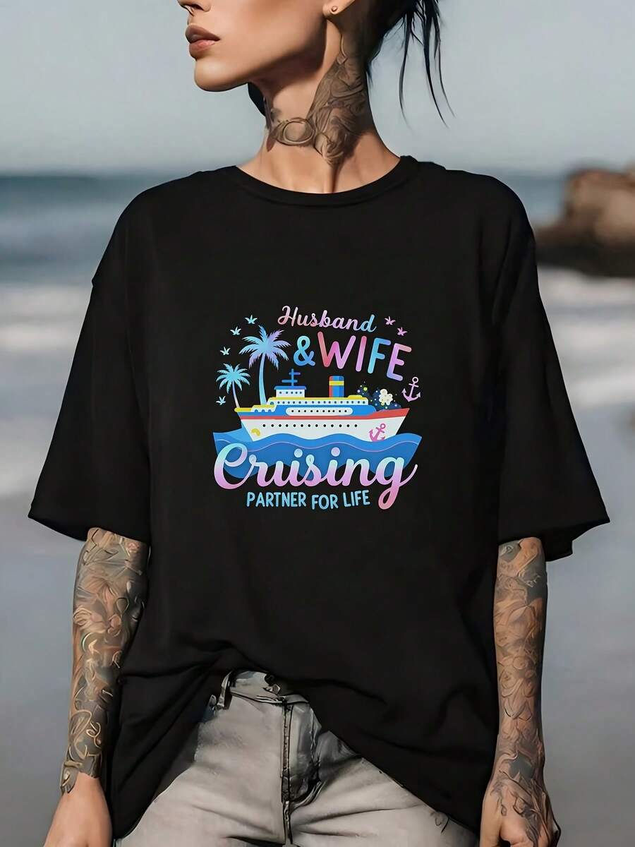 Compañero para Parejas - Regalo Perfecto para Enamorados, Camiseta de Manga Corta, Ideal para Vacaciones Familiares y Aventuras - Negro - Ver 1