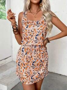 Vestido Casual de Verano con Estampado de Hojas, la Opción Esencial para Vestidos Casuales de Verano - Multicolor - Ver 4