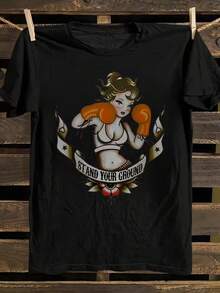 1 Women's T-Shirt With Round Neck And Cartoon Print, Simple Design, Comfortable And Breathable, Suitable For Everyday Casual Wear, Showing A Natural And Elegant Style, A Must-Have Item For Summer Parties, 180g 100% Cotton. - 黑色 - 查看 6