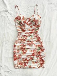 Vestido Floral francés para mujer, moda Primavera Verano, temperamento Sexy, Mini vestidos sin espalda, estilo de vacaciones, falda para la playa con tirantes - Rosa - Ver 5