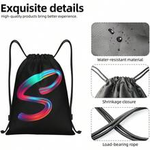 Drawstring Bags Initial Drawstring Backpack Sackpack Black Draw String Cinch Bags Sports, Gym, Travel, Swimming, Beach, Camping, Letter S - S-16.9"*14" + Letter-s - View 6