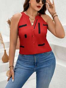 Blusa de hombros descubiertos elegante con estampado floral all-over para tallas grandes en verano - Rojo - Ver 5