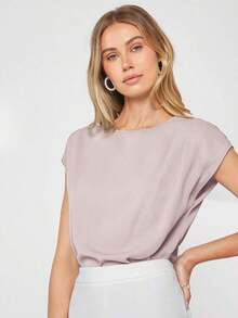 Blusa de mujer con mangas de murciélago asimétricas, de unicolor, estilo básico urbano de viaje, moda elegante y sencilla para negocios casuales, adecuada para maestras y uso en la oficina - Gris - Ver 7