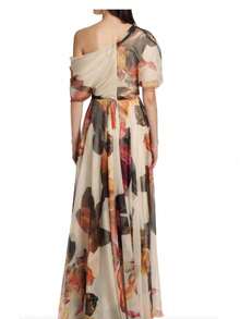 Elegant Women's Floral Print Asymmetrical Wrap A Line Midi Dress with Regular Sleeves - Albaricoque - Ver 3