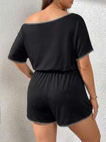 Mono de talla grande para mujer, ropa de verano, shorts, hombros descubiertos y graciosos, conjunto de verano para mujer, atuendo de rave de festival, conjunto de verano para vacaciones de mujer, mono casual de mujer - Negro 3 - Ver 2