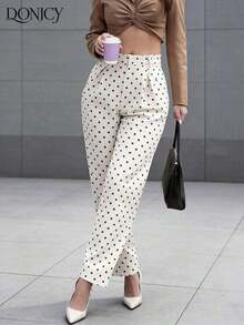 Pantalones rectos plisados de cintura alta, de unicolor, para mujer, suaves y cómodos, versátiles, elegantes y casuales urbanos, adecuados para uso diario casual, citas, fiestas, San Valentín, carnaval y oficina - Albaricoque 2 - Ver 9