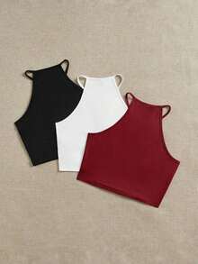 Set de 3 tops de camiseta sin mangas casuales y sencillos para mujer, adecuados para el verano - Multicolor 11 - Ver 2