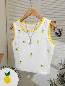 Camiseta de tirantes con cuello redondo, estampado de flores de cerezo y recorte de concha para mujer - Blanco - Ver 6