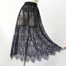 Elegant Black Skirt In 2 Lengths, Long Sheer Tulle Skirt With White Lace, High-Waisted Elastic Midi Beach Skirt, Drop Shipping - 黑色 60厘米 - 查看 5