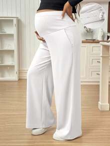 Pantalones casuales de unicolor con bolsillo para mujeres embarazadas, para uso diario - Blanco - Ver 7