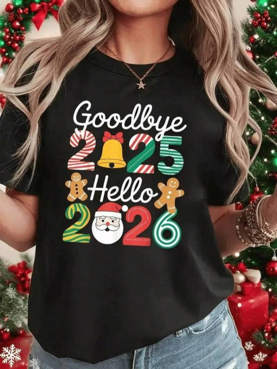 Unisex Short-Sleeved Crew Neck T-Shirt. Short-Sleeved T-Shirt With Letter Print, Casual Top For Summer And Spring, Women's Clothing 2026 - 黑色 - 查看 1