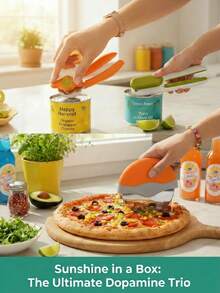 XO CHEF LAB 3-Piece Dopamine Kitchen Toolset - Vibrant Orange & Sage Green Bundle | Includes Wavy Pizza Slicer & Dual Ergonomic Rotary Openers | High-Energy Aesthetic Hosting Essentials - Xem 2