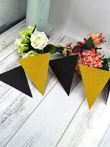 Black & Gold Party Decoration Triangle Flag Banner, Metallic Fabric Colorful Flag String, Suitable For Birthday, Graduation, Anniversary, Wedding, New Year, Engagement Party Supplies - Multicolor - View 7