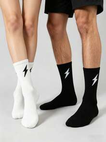 Lightning Pattern Crew Socks For Men And Women, 5 Pairs Unisex Casual Athletic Socks With Ribbed Cuff, Comfortable Fit For Daily Wear, Gym, Running, Walking - Multicolor - View 9