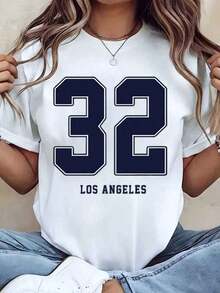 Soft, Breathable, And Lightweight For All-Day Comfort. Women's Size 32 Los Angeles Print T-Shirt, Crew Neck, Casual Style For Everyday Wear, Great Gift Idea, 220g. Classic Neckline With A Relaxed Fit That Flatters All Body Shapes And Is Easy To Pair With Jeans, Shorts, And Leggings. - 白色 - 查看 1