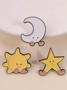 3pcs Cartoon Sun, Moon & Star Enamel Brooch, Fairytale Cute Anthropomorphic Sun, Moon & Star Design Fashion Accessory, Gift For Friends - Multicolor - View 2