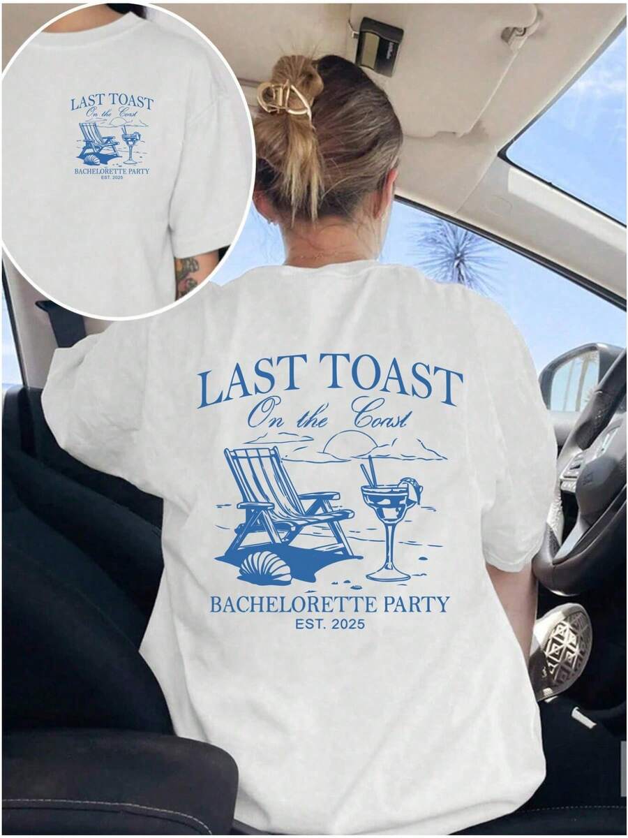 Camiseta de fiesta de despedida de soltera para mujer "Última Brindis en la ", 100% algodón, corte holgado, manga corta, transpirable, ideal para salidas de verano de damas de honor con estampado de letras. Camiseta de manga corta para mujer adulta, de verano para la playa, hecha de tela transpirable, adecuada para el regreso a clases, actividades al aire libre y un regalo ideal. - Blanco - Ver 1