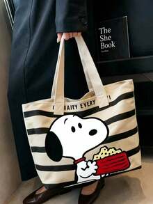 1 chiếc túi tote vải kẻ sọc Snoopy, túi xách du lịch cỡ lớn, tiện dụng, dễ thương, đa năng, thích hợp làm quà tặng cho học sinh, dịp tựu trường, sinh nhật, Ngày Valentine, Ngày của Mẹ. - A - Xem 12
