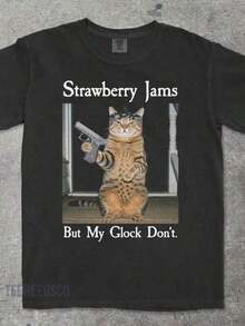 Graphic-Shirt Cotton Tees Size PlusStrawberry Jams But My Don't, Funny Cat T-Shirt, Cat Mom Shirt, Funny Cat Meme Shirt, Cat Lover Gift, Vintage T ,Y2K,Oversized Shirt Men,Summer TopsSummer T Shirts Summer Tops Going Out Top White Top Black Top Summer T Shirts - Black - View 8