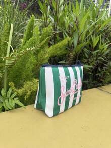 New Neoprene Cosmetic Bag, Striped Toiletry Bag, Waterproof And Durable, Portable Clutch, Beauty Bag. - màu xanh lá - Xem 1