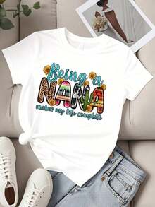 Camiseta de Cuello Redondo para Mujer 2026, Estampado de Leopardo, Arcoíris, Cactus y Girasol, Manga Corta, Regalo para Abuela, Familia, Celebración del Día de la Madre - Blanco - Ver 2