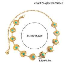 Cadena de cintura estilo bohemio con incrustaciones de turquesa y concha en tono dorado, accesorio para ceñir la cintura - Multicolor - Ver 6