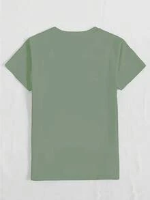 Camiseta Americana Versátil de Manga Corta, con Estampado de Dientes de Dibujos Animados y Cepillo de Dientes y Espejo, Pasta de Dientes y Taza de Café al Lado, Cuello Redondo, Estilo Nuevo de Verano 2026 para Mujer - Verde - Ver 2