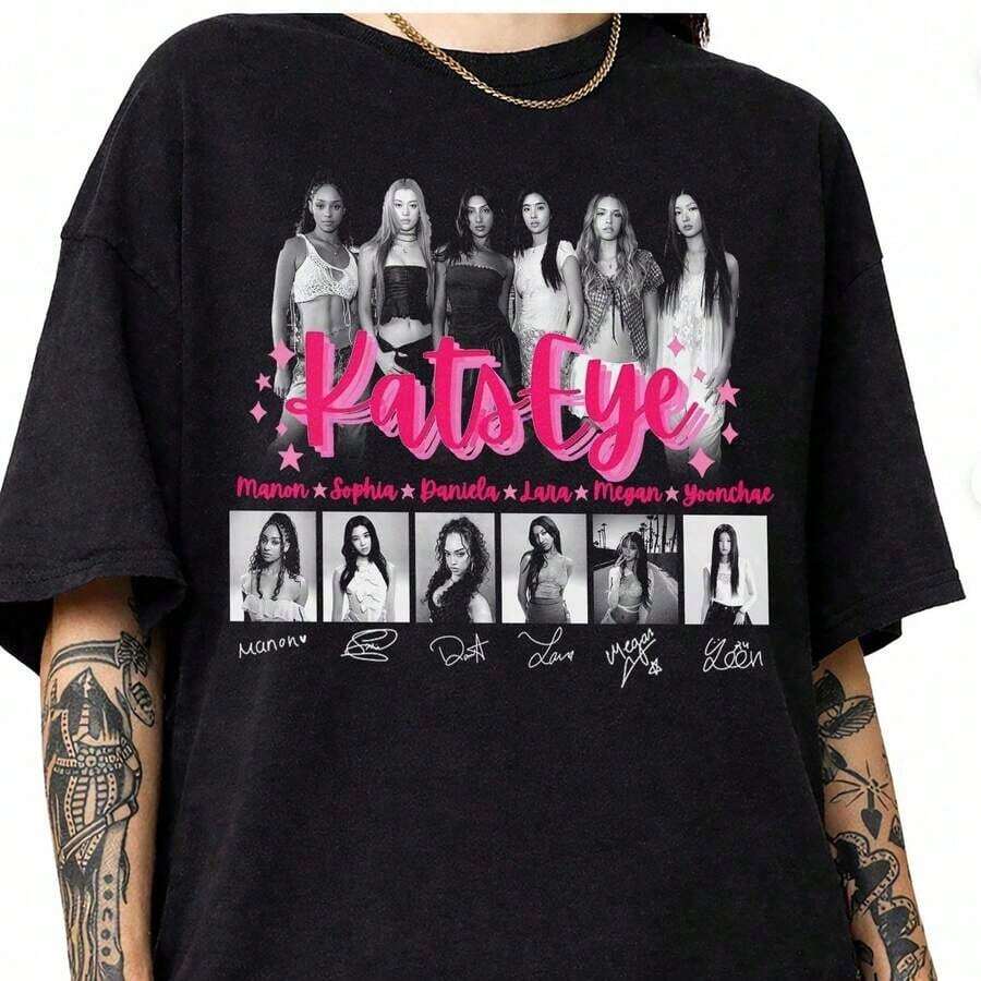 2026Local -71 Camiseta Katseye, Camiseta para Miembros de Katseye, Mercancía de Katseye, Camiseta K-Pop, Camiseta de la Gira Beautiful Chaos, Camiseta Estampada para Mujer Gicool para Fans de Ídolos K-Pop - Negro - Ver 1