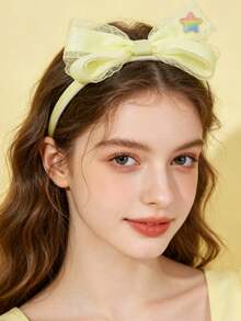 2/3 piezas Nueva diadema de encaje de malla con lazo, pinzas para el cabello con lazo y cinta con decoración de estrella arcoíris, accesorios para el cabello dulces & a la moda lindos - Multicolor - Ver 8