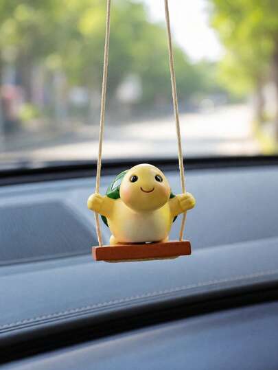 Adorno colgante de tortuga sonriente en forma de coche de balancín para espejo retrovisor, decoración interior de coche divertida, accesorios de decoración para mujeres, hombres y nuevos conductores