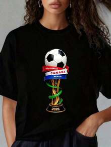 Camiseta Casual Unisex Nueva y Popular 2026, Camiseta de la Copa Mundial 2026, Camiseta con Trofeo de Fútbol de EE. UU., Canadá y México, Camiseta para Fanáticos del Fútbol, Regalo Divertido de Fútbol de la Copa Mundial, Camiseta de Manga Corta con Cuello Redondo Estampada, Adecuada para: Eventos Deportivos/Fiestas Navideñas/Salidas/Deportes y Otros Regalos Navideños - Negro - Ver 5