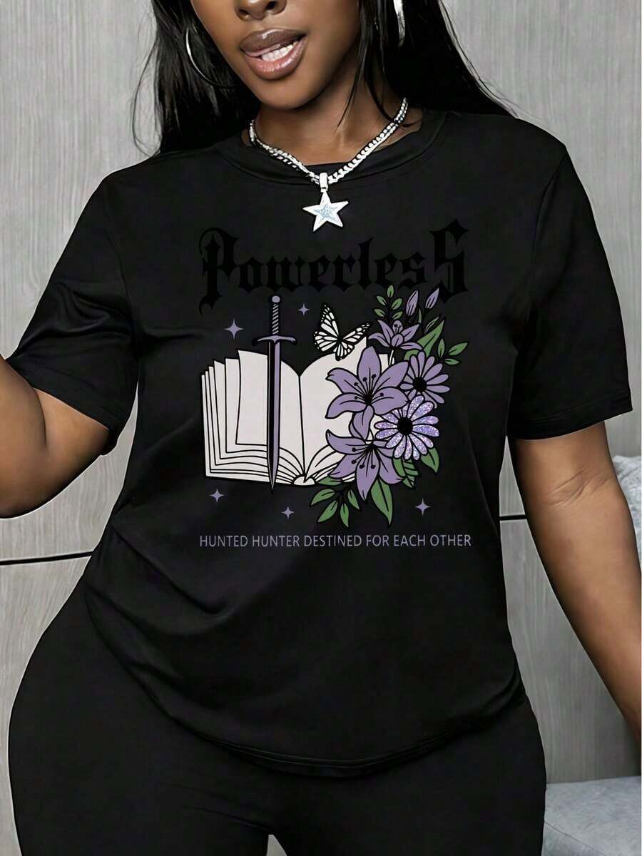 Women's Short Sleeve Top Unisex Novel Sword And Flower Vintage Art Print Round Neck Machine Washable Comfortable Soft Breathable Suitable For Spring Summer Autumn New Recommended Loose Casual Fashion Daily Commuting Simple Suitable For Friend Meetings Holidays, Events Friendship Clothing Sets Vacation Gifts, Versatile Women's Top S-XXL Cool Summer T-Shirt, Unisex Style Cool Summer T-Shirt, Unisex Style - 黑色 - 查看 1