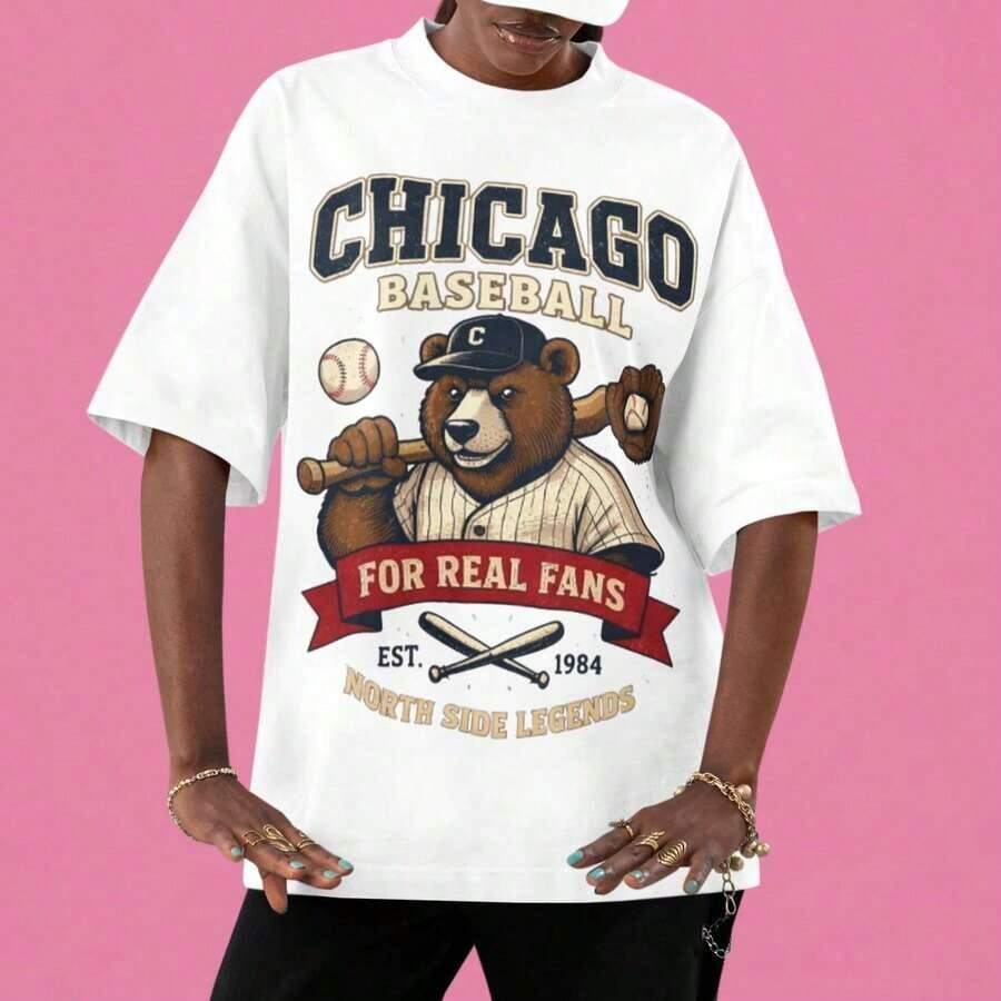 Camiseta Vintage de Béisbol de Chicago con Divertida Mascota Sonriente, Camiseta para el Día del Partido de Béisbol de Chicago, Camiseta de la Ciudad de Chicago para el Verano, Estilo Unisex, Camiseta Fresca de Verano, Estilo Unisex - Blanco 6 - Ver 1