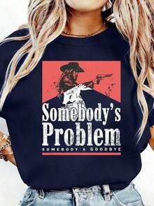 Camiseta de manga corta informal de verano para mujer con estampado vintage - Somebody's Problem, Somebody's Goodbye Cowgirl Rodeo Tops, ropa retro informal 100% algodón de manga corta - Camisetas para mujer y hombre. Nueva camiseta elegante. Camisetas informales de manga corta para hombre y mujer. - Blanco - Ver 9