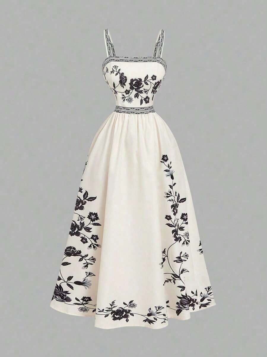 Vestido sin mangas con estampado floral para mujer Fgghhh, vestido de verano - Blanco y Negro - Ver 1
