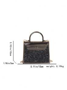 Rhinestone Patchwork Mini Square Bag, Mini Chain Shoulder Crossbody Bag, Chic Handbag For Commuting - Black - View 2
