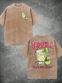 Men's&Women's Camiseta de manga corta de algodón puro de alta calidad con efecto vintage, suave y cómoda, de corte holgado y a la moda, con un diseño - Café integral - Ver 1