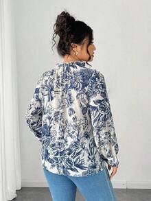 Blusa elegante de talla grande para mujer 2025 con encaje jacquard, parches y mangas con volantes, cintura ceñida y silueta evasé, adecuada para volver al colegio, graduación, vacaciones, San Valentín, festivales de música, Día de la Madre, Hallow - Azul - Ver 3