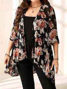 Chaqueta casual de apertura frontal con mangas 3/4 de jacquard para mujer de talla grande, para atuendos de vacaciones de otoño/invierno, atuendos de primavera, ropa de verano, vestidos de primavera, atuendos de primavera, ropa de primavera par - Negro 3 - Ver 4