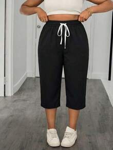 Pantalones capri con cintura con cordón para vacaciones de verano, pantalones de verano para maestros, con bolsillos, primavera, ceremonia de graduación, casual, azul - Negro 2 - Ver 6