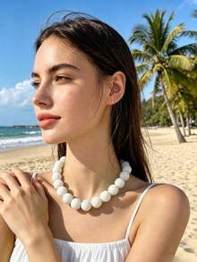 1 chiếc vòng cổ ngọc trai phong cách Bohemian tối giản với hạt cườm lớn, thích hợp cho các bữa tiệc, có các màu hồng, đỏ hồng, xám, xanh dương, xanh lá cây, vàng, tím, đen. - vòng cổ - Xem 15