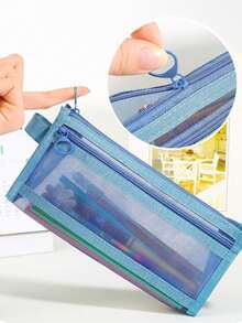 Ins-Style Large-Capacity Pencil Case Stationery Pouch, Multi-Layer Compartment Storage, High-Aesthetic Pencil And Stationery Organizer For Boys And Girls, Available In Multiple Colors, Essential For Back-To-School, Hand-Held Pencil Pouch,Multi-Layer Pencil Case, Multi-Functional Large Capacity, Zipper Closure, Independent Compartments, Convenient Storage Mesh Design, Multi-Color Optional Storage Bag, Your Ideal Office Desktop Organization Helper - One Size Fits All - View 2