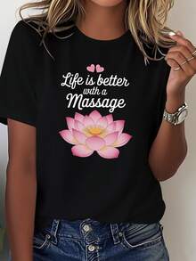 Life Is Better With Massage For Lotus Pure - Comfortable T-Shirt For Women - Hitam - View 1