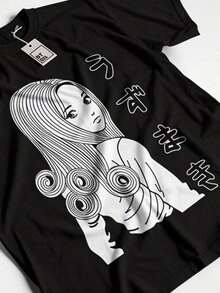 Comfortable Summer Clothes With  Anime Prints For Women, Aesthetic Clothing, Graphic T-Shirts, Vintage Clothing, Kawaii Style, Y2K Personality, Valentine's Day Sets For Women, Y2K T-Shirt - 黑色 - 查看 10