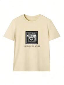 T-Shirt With "Never Give Up" Slogan And Bandana Design.  Short-Sleeved T-Shirt For Spring/Summer 2026, Made In Mexico, 180 Grams. Cartoon Print, Couple Design, Suitable For Indoor Or Outdoor Wear. Crew Neck, Unisex, Ideal For The Office And Leisure. One-Pack. - APR-P631577SLNDXZGY568 - 查看 2