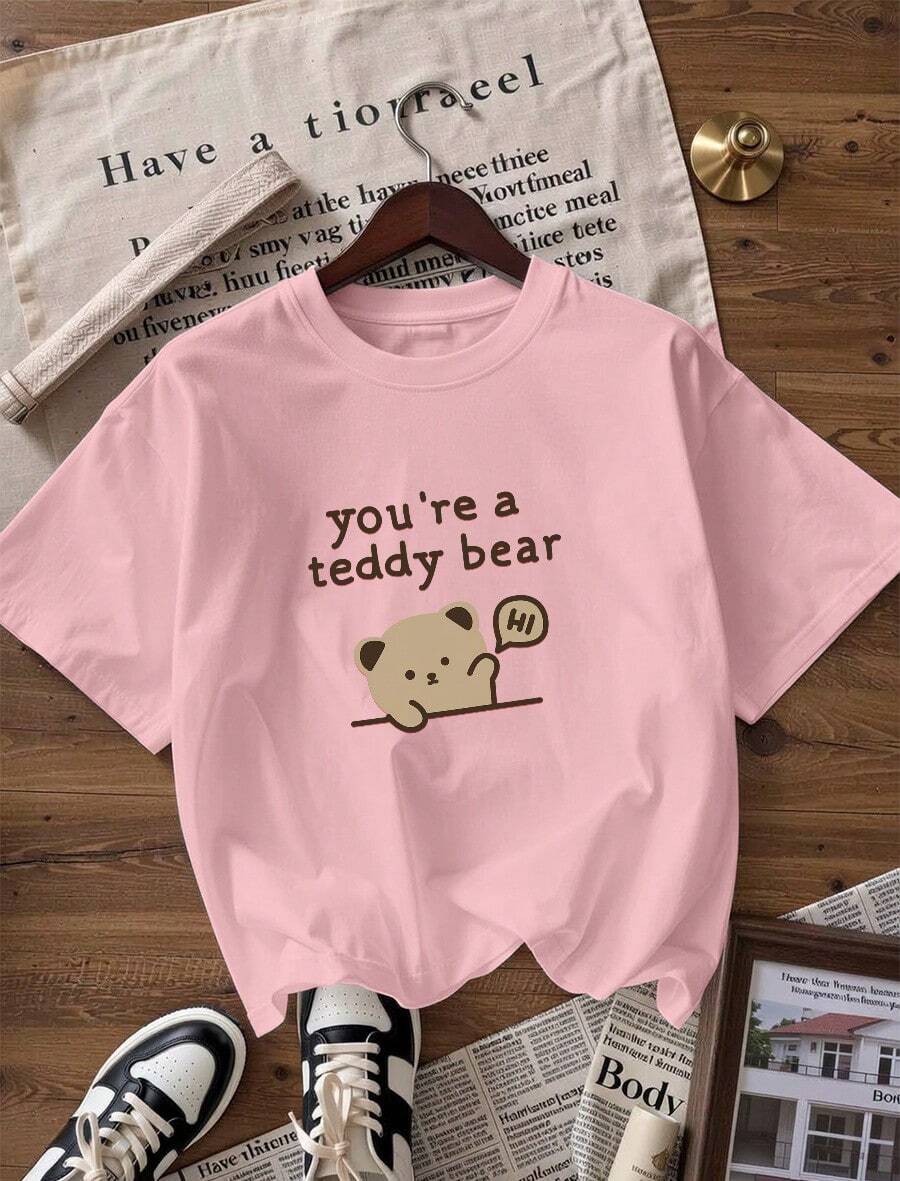 Cute And Cozy Short-Sleeve T-Shirt, Fashionable Short-Sleeve T-Shirt For Spring And Summer 2026, Made In Mexico, 180 Grams. Cartoon Print, Couple Design, Suitable For Indoor Or Outdoor Wear. Crew Neck, Unisex, Ideal For Office And Leisure. One-Piece Pack. - PK-P631577SLNDXZGY577 - 查看 1