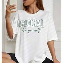 Original "Be Yourself" Graphic T-Shirt, White, Casual, Loose Fit For Women, Everyday Wear, Urban Style, Fashion Top - High Quality - 白色 - 查看 4