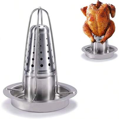 Assador de Frango de Lata de Cerveja de Aço Inoxidável de Alta Qualidade com Recipientes para Temperos - Adequado para Churrasqueira e Defumação, Cerveja e Especiarias Realçam o Sabor da Carne de Aves, Design Durável com Múltiplos Furos, Acessórios para Frango